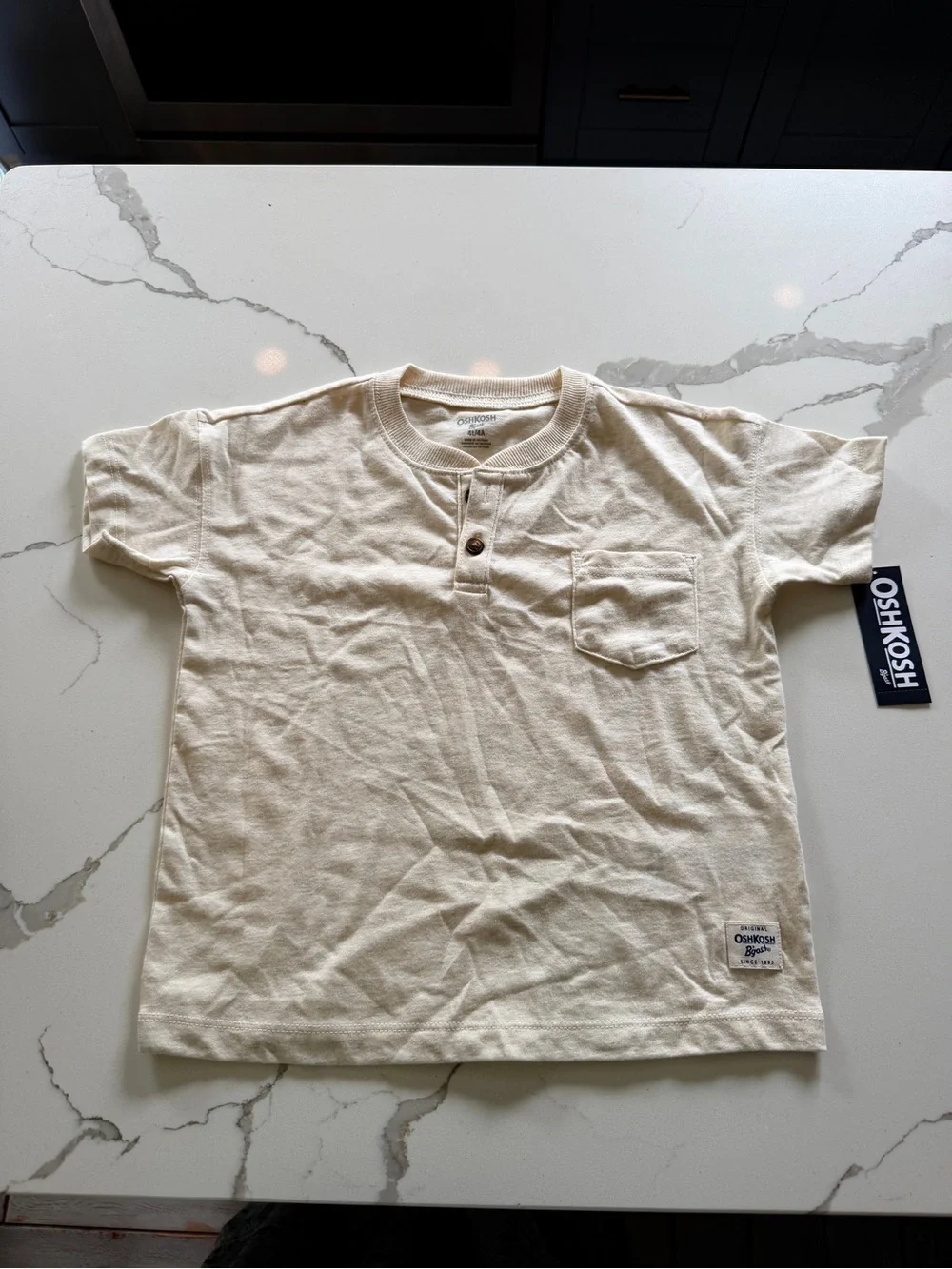 OshKosh B'gosh Cream Short Sleeve Henley Pocket Tee